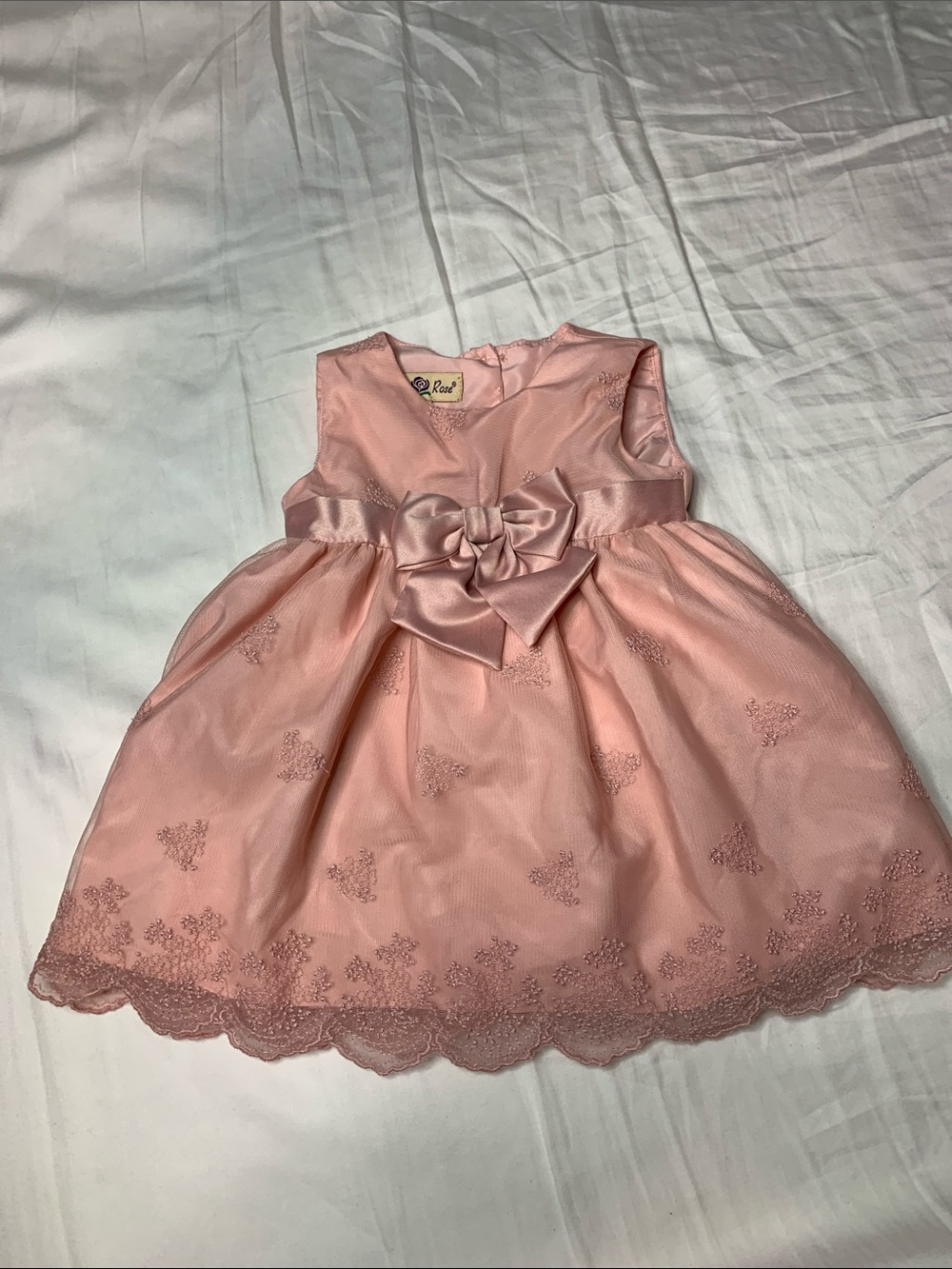 12m Rosy Satin Bow Embroidered Dress for Girls